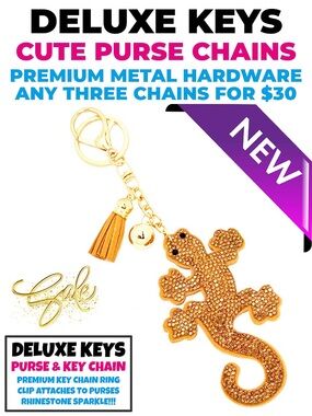 DeLuxe Keys Rhinestone Keychain/Purse Chain WARM BROWN GECKO